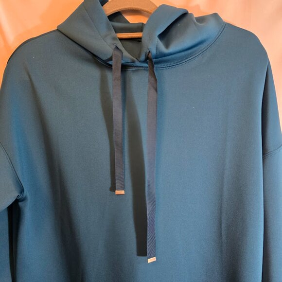 DONNEZ MOI HOODED ATHLETIC TOP LONG LENGTH SIDE SLITS NWOT TEAL SIZE M-L - Picture 2 of 9